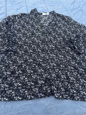 Route 66 Black Button-Down Mini Floral Print Shirt Cotton Lightweight Size 1X